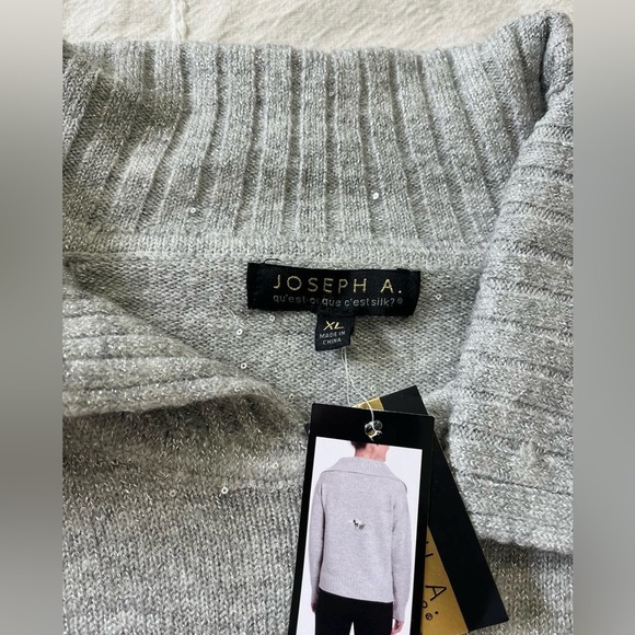 Joseph A Woman Size XL Silver Gray  Sparkle Glitter Mock Neck Pullover Sweater - Picture 4 of 6